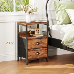 Furologee Nightstands Set 2, End Table with 2 Fabric Drawers, Bedside Table with 2 Hooks, Open Wood Shelf Side Sofa Table for Bedroom/Living Room/Hallway/White