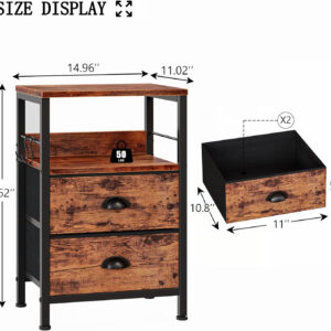 Furologee Nightstands Set 2, End Table with 2 Fabric Drawers, Bedside Table with 2 Hooks, Open Wood Shelf Side Sofa Table for Bedroom/Living Room/Hallway/White