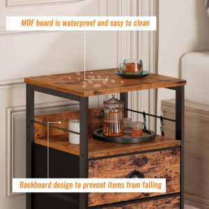 Furologee Nightstands Set 2, End Table with 2 Fabric Drawers, Bedside Table with 2 Hooks, Open Wood Shelf Side Sofa Table for Bedroom/Living Room/Hallway/White