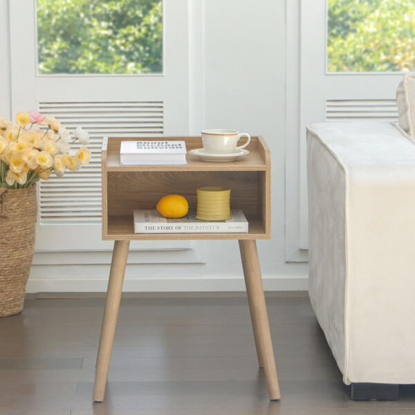 MaxSmeo Nightstand, Mid Century Modern Side Table Bedroom with Storage, Small End Bedside Table with Solid Wood Legs for Living Room, Office Small Spaces (Rustic Brown)