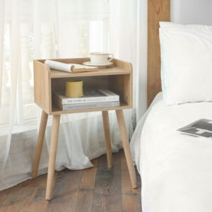 MaxSmeo Nightstand, Mid Century Modern Side Table Bedroom with Storage, Small End Bedside Table with Solid Wood Legs for Living Room, Office Small Spaces (Rustic Brown)