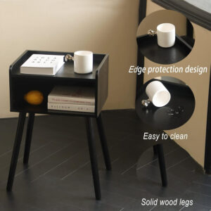MaxSmeo Nightstand, Mid Century Modern Side Table Bedroom with Storage, Small End Bedside Table with Solid Wood Legs for Living Room, Office Small Spaces (Rustic Brown)