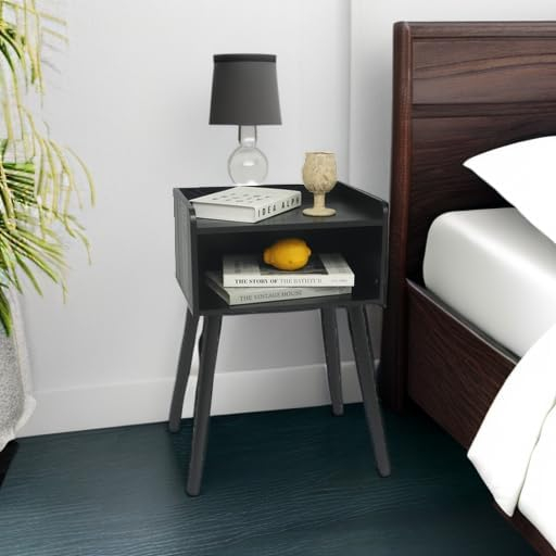 MaxSmeo Nightstand, Mid Century Modern Side Table Bedroom with Storage, Small End Bedside Table with Solid Wood Legs for Living Room, Office Small Spaces (Rustic Brown)