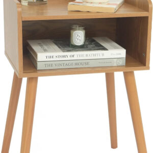 MaxSmeo Nightstand, Mid Century Modern Side Table Bedroom with Storage, Small End Bedside Table with Solid Wood Legs for Living Room, Office Small Spaces (Rustic Brown)