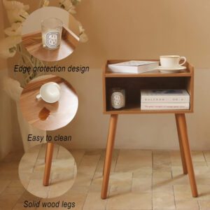 MaxSmeo Nightstand, Mid Century Modern Side Table Bedroom with Storage, Small End Bedside Table with Solid Wood Legs for Living Room, Office Small Spaces (Rustic Brown)