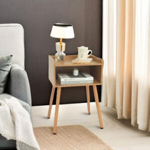 MaxSmeo Nightstand, Mid Century Modern Side Table Bedroom with Storage, Small End Bedside Table with Solid Wood Legs for Living Room, Office Small Spaces (Rustic Brown)