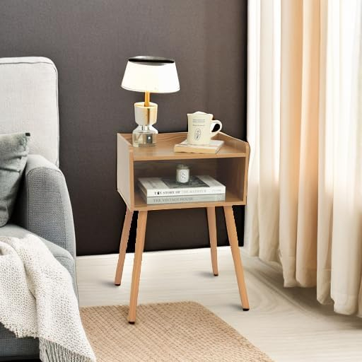 MaxSmeo Nightstand, Mid Century Modern Side Table Bedroom with Storage, Small End Bedside Table with Solid Wood Legs for Living Room, Office Small Spaces (Rustic Brown)