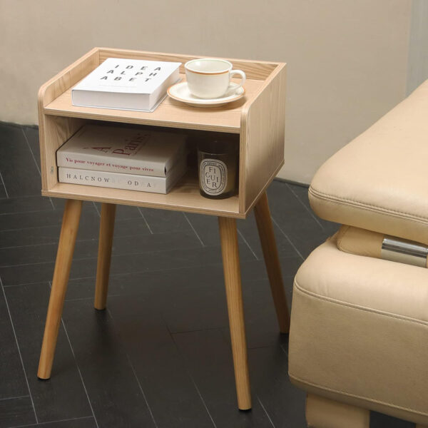MaxSmeo Nightstand, Mid Century Modern Side Table Bedroom with Storage, Small End Bedside Table with Solid Wood Legs for Living Room, Office Small Spaces (Rustic Brown)