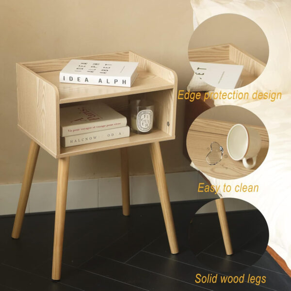MaxSmeo Nightstand, Mid Century Modern Side Table Bedroom with Storage, Small End Bedside Table with Solid Wood Legs for Living Room, Office Small Spaces (Rustic Brown)