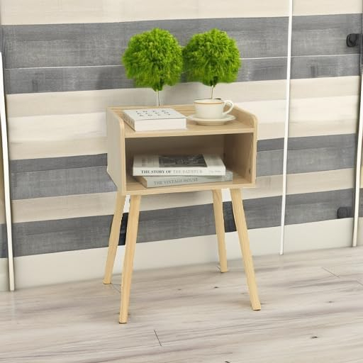 MaxSmeo Nightstand, Mid Century Modern Side Table Bedroom with Storage, Small End Bedside Table with Solid Wood Legs for Living Room, Office Small Spaces (Rustic Brown)