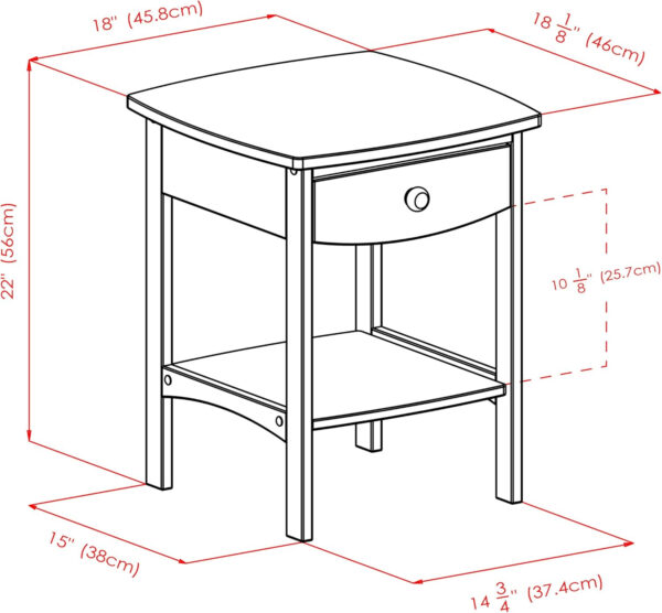Winsome 22 x 18 x 18-Inch Wood Curved End Table/Night Stand with One Drawer, Brown (94918)