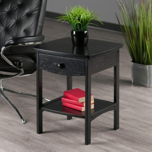Winsome 22 x 18 x 18-Inch Wood Curved End Table/Night Stand with One Drawer, Brown (94918)