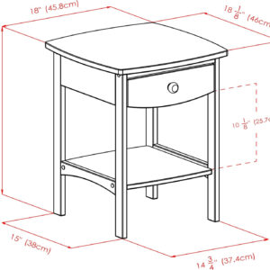Winsome 22 x 18 x 18-Inch Wood Curved End Table/Night Stand with One Drawer, Brown (94918)