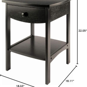 Winsome 22 x 18 x 18-Inch Wood Curved End Table/Night Stand with One Drawer, Brown (94918)