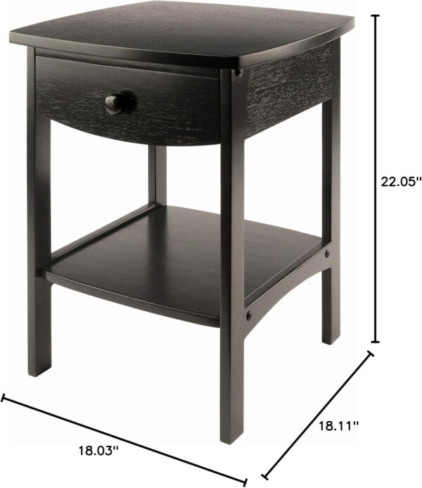 Winsome 22 x 18 x 18-Inch Wood Curved End Table/Night Stand with One Drawer, Brown (94918)