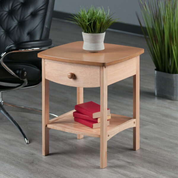 Winsome 22 x 18 x 18-Inch Wood Curved End Table/Night Stand with One Drawer, Brown (94918)