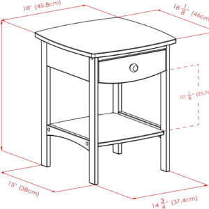 Winsome 22 x 18 x 18-Inch Wood Curved End Table/Night Stand with One Drawer, Brown (94918)