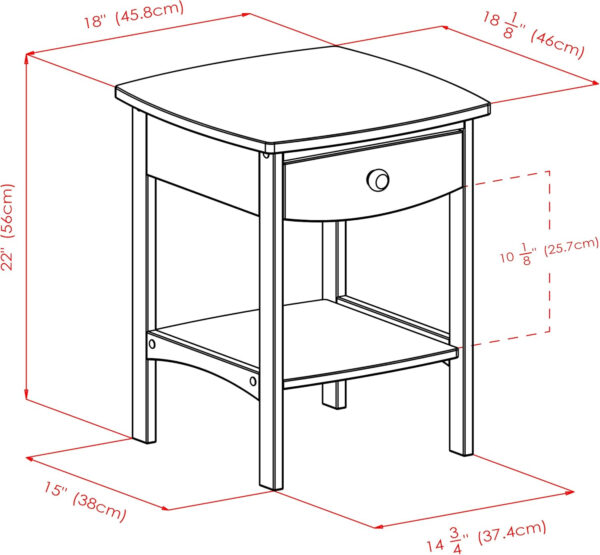 Winsome 22 x 18 x 18-Inch Wood Curved End Table/Night Stand with One Drawer, Brown (94918)