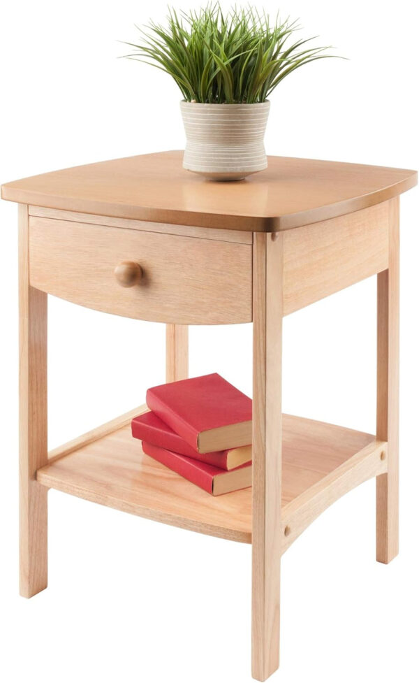 Winsome 22 x 18 x 18-Inch Wood Curved End Table/Night Stand with One Drawer, Brown (94918)
