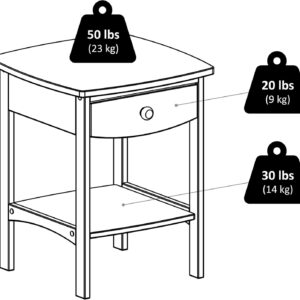 Winsome 22 x 18 x 18-Inch Wood Curved End Table/Night Stand with One Drawer, Brown (94918)