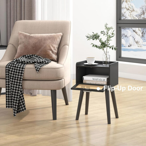 LAATOOREE Nightstands Set of 2, Small Side Table, Bedside Table with Fluted Door, Solid Wood Feet Modern Mid-Century End Table for Bedroom, Small Space (Black)