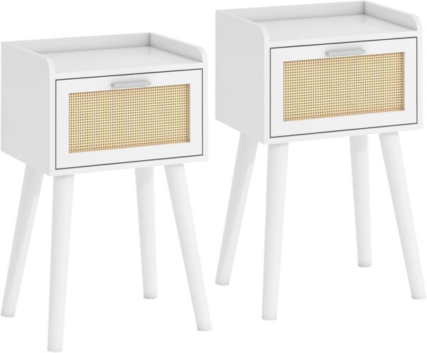 LAATOOREE Nightstands Set of 2, Small Side Table, Bedside Table with Fluted Door, Solid Wood Feet Modern Mid-Century End Table for Bedroom, Small Space (Black)