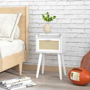 LAATOOREE Nightstands Set of 2, Small Side Table, Bedside Table with Fluted Door, Solid Wood Feet Modern Mid-Century End Table for Bedroom, Small Space (Black)