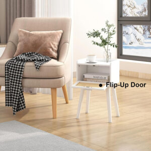 LAATOOREE Nightstands Set of 2, Small Side Table, Bedside Table with Fluted Door, Solid Wood Feet Modern Mid-Century End Table for Bedroom, Small Space (Black)