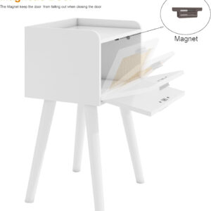 LAATOOREE Nightstands Set of 2, Small Side Table, Bedside Table with Fluted Door, Solid Wood Feet Modern Mid-Century End Table for Bedroom, Small Space (Black)