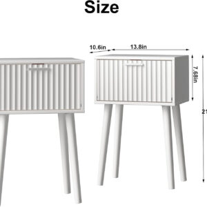 LAATOOREE Nightstands Set of 2, Small Side Table, Bedside Table with Fluted Door, Solid Wood Feet Modern Mid-Century End Table for Bedroom, Small Space (Black)
