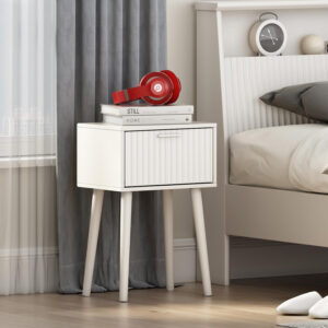 LAATOOREE Nightstands Set of 2, Small Side Table, Bedside Table with Fluted Door, Solid Wood Feet Modern Mid-Century End Table for Bedroom, Small Space (Black)