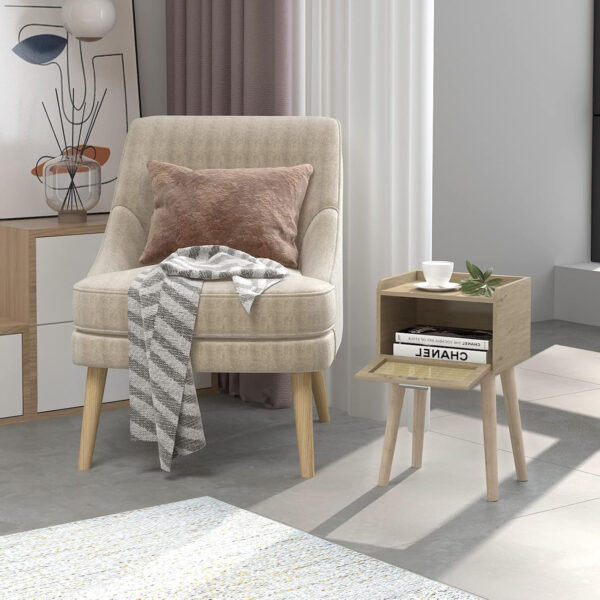 LAATOOREE Nightstands Set of 2, Small Side Table, Bedside Table with Fluted Door, Solid Wood Feet Modern Mid-Century End Table for Bedroom, Small Space (Black)