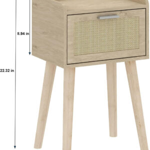 LAATOOREE Nightstands Set of 2, Small Side Table, Bedside Table with Fluted Door, Solid Wood Feet Modern Mid-Century End Table for Bedroom, Small Space (Black)