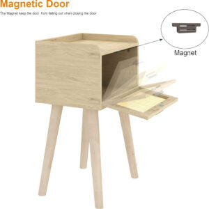 LAATOOREE Nightstands Set of 2, Small Side Table, Bedside Table with Fluted Door, Solid Wood Feet Modern Mid-Century End Table for Bedroom, Small Space (Black)