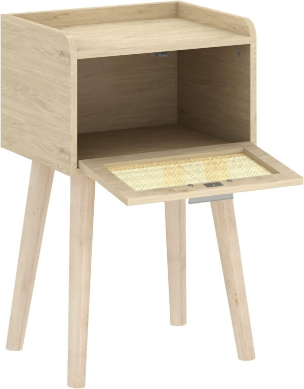 LAATOOREE Nightstands Set of 2, Small Side Table, Bedside Table with Fluted Door, Solid Wood Feet Modern Mid-Century End Table for Bedroom, Small Space (Black)