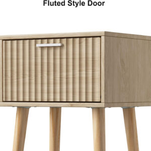 LAATOOREE Nightstands Set of 2, Small Side Table, Bedside Table with Fluted Door, Solid Wood Feet Modern Mid-Century End Table for Bedroom, Small Space (Black)