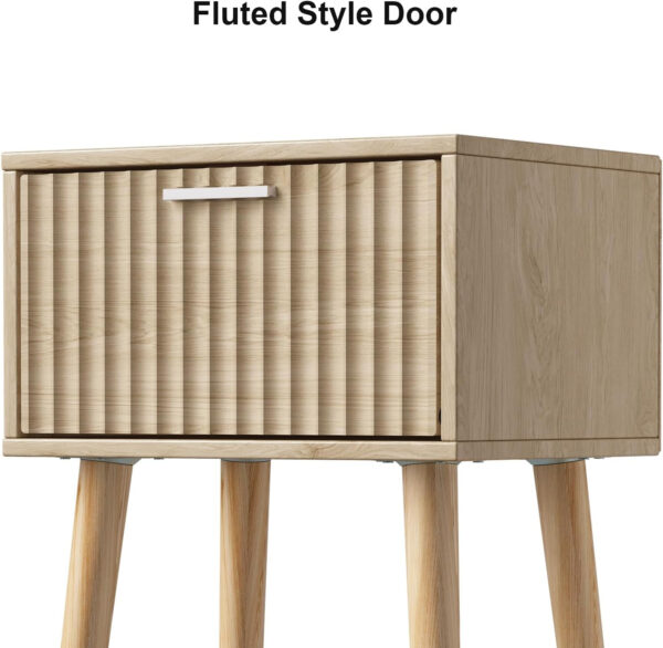 LAATOOREE Nightstands Set of 2, Small Side Table, Bedside Table with Fluted Door, Solid Wood Feet Modern Mid-Century End Table for Bedroom, Small Space (Black)
