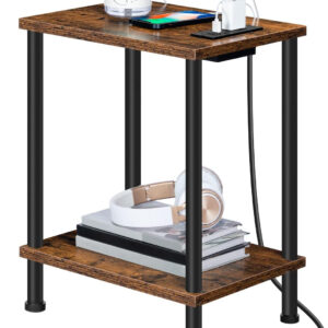 HOOBRO Side Table with Charging Station, End Table with USB Ports and Outlet, Nightstand with 2-Layer Storage Shelves for Small Spaces, Living Room, Bedroom, Stable Frame, Rustic Brown BF09UBZ01