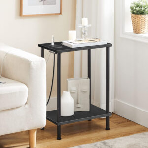 HOOBRO Side Table with Charging Station, End Table with USB Ports and Outlet, Nightstand with 2-Layer Storage Shelves for Small Spaces, Living Room, Bedroom, Stable Frame, Rustic Brown BF09UBZ01