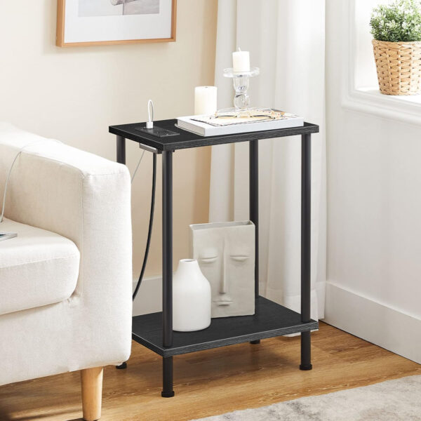 HOOBRO Side Table with Charging Station, End Table with USB Ports and Outlet, Nightstand with 2-Layer Storage Shelves for Small Spaces, Living Room, Bedroom, Stable Frame, Rustic Brown BF09UBZ01