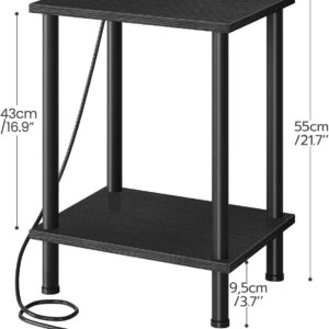 HOOBRO Side Table with Charging Station, End Table with USB Ports and Outlet, Nightstand with 2-Layer Storage Shelves for Small Spaces, Living Room, Bedroom, Stable Frame, Rustic Brown BF09UBZ01