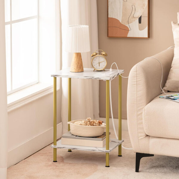 HOOBRO Side Table with Charging Station, End Table with USB Ports and Outlet, Nightstand with 2-Layer Storage Shelves for Small Spaces, Living Room, Bedroom, Stable Frame, Rustic Brown BF09UBZ01
