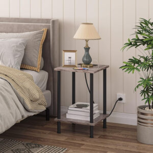 HOOBRO Side Table with Charging Station, End Table with USB Ports and Outlet, Nightstand with 2-Layer Storage Shelves for Small Spaces, Living Room, Bedroom, Stable Frame, Rustic Brown BF09UBZ01