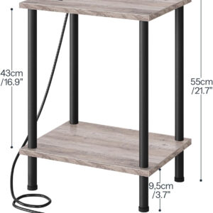 HOOBRO Side Table with Charging Station, End Table with USB Ports and Outlet, Nightstand with 2-Layer Storage Shelves for Small Spaces, Living Room, Bedroom, Stable Frame, Rustic Brown BF09UBZ01