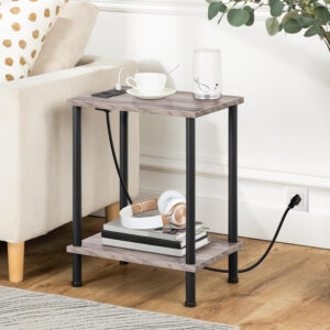 HOOBRO Side Table with Charging Station, End Table with USB Ports and Outlet, Nightstand with 2-Layer Storage Shelves for Small Spaces, Living Room, Bedroom, Stable Frame, Rustic Brown BF09UBZ01