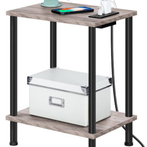 HOOBRO Side Table with Charging Station, End Table with USB Ports and Outlet, Nightstand with 2-Layer Storage Shelves for Small Spaces, Living Room, Bedroom, Stable Frame, Rustic Brown BF09UBZ01