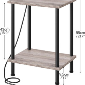 HOOBRO Side Table with Charging Station, End Table with USB Ports and Outlet, Nightstand with 2-Layer Storage Shelves for Small Spaces, Living Room, Bedroom, Stable Frame, Rustic Brown BF09UBZ01