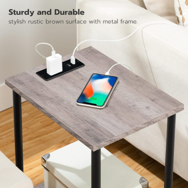 HOOBRO Side Table with Charging Station, End Table with USB Ports and Outlet, Nightstand with 2-Layer Storage Shelves for Small Spaces, Living Room, Bedroom, Stable Frame, Rustic Brown BF09UBZ01