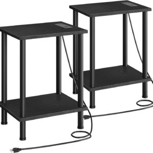 HOOBRO Side Table with Charging Station, End Table with USB Ports and Outlet, Nightstand with 2-Layer Storage Shelves for Small Spaces, Living Room, Bedroom, Stable Frame, Rustic Brown BF09UBZ01