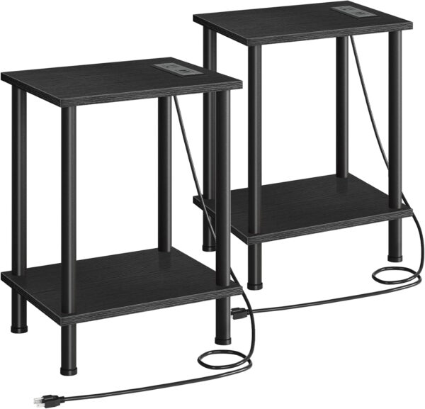 HOOBRO Side Table with Charging Station, End Table with USB Ports and Outlet, Nightstand with 2-Layer Storage Shelves for Small Spaces, Living Room, Bedroom, Stable Frame, Rustic Brown BF09UBZ01